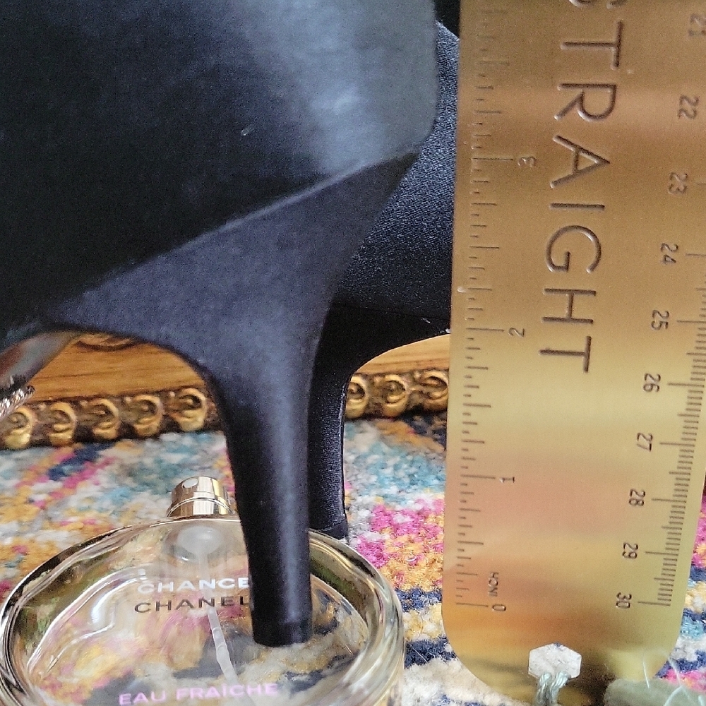 Nina Black Satin d'Orsay Heels with Rhinestone Detailing - Picture 11 of 12